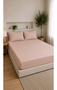 Çift Kişilik Lastikli Çarşaf Takımı 2 Adet Yastık Kılıflı 50x70 160x200+30 %100 Pamuk Pudra Çift Kişilik Lastikli Çarşaf Takımı 2 Adet Yastık Kılıflı 50x70 160x200+30 %100 Pamuk Pudra