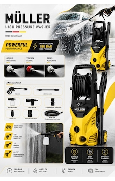 Pro Müller Pro180 Bar Max Bakır Sargılı Hava Su Soğutmalı Yüksek Basınçlı Bahçe Ve Oto Yıkama Makinesi Pro Müller Pro180 Bar Max Bakır Sargılı Hava Su Soğutmalı Yüksek Basınçlı Bahçe Ve Oto Yıkama Makinesi