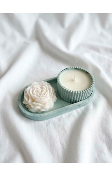El Yapımı Dekoratif Mum Şakayık Tasarım Mint Yeşili - Beyaz El Yapımı Dekoratif Mum Şakayık Tasarım Mint Yeşili - Beyaz