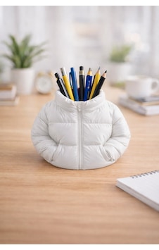 Puffer Jacket Masaüstü Kalemlik Dekoratif Ofis Organizer Beyaz Puffer Jacket Masaüstü Kalemlik Dekoratif Ofis Organizer Beyaz