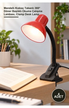 4 Adet Elektrikli Masa Lambası Mandallı Kıskaç Tabanlı 360 Döner Başlıklı Okuma Çalışma Lambası, Clamp Desk Lamp