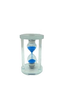Küçük Cam Kum Saati Cam Standlı 5 Dakika Zamanlı Çap: 5.8cm-yükseklik: 9.8cm