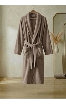Unisex Bukle Kumaş Şalyaka Tek Bornoz - Bej Vizon Unisex Bukle Kumaş Şalyaka Tek Bornoz - Bej Vizon