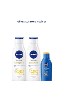 Nivea Q10 Sıkılaştırıcı Vücut Losyonu 2 x 250 ML + Güneş Losyonu Spf50 100 ML Nivea Q10 Sıkılaştırıcı Vücut Losyonu 2 x 250 ML + Güneş Losyonu Spf50 100 ML