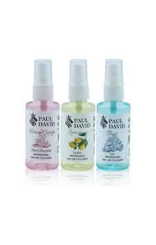 Paul David Çanta Cep Boy 50ml 80 Kolonya Kiraz Çiçeği, Limon, Buz, 3'lü Set