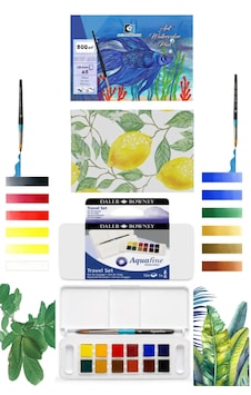 Alex Schoeller Art Suluboya Defteri 300gr A5 12 Yaprak Daler Rowney Aquafine Sulu Boya Seti 12'li Karışık