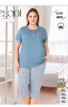 Melodi 4010 Kısa Kol %100 Pamuk Kapri Kadın Pijama Takımı V1 Mavi Melodi 4010 Kısa Kol %100 Pamuk Kapri Kadın Pijama Takımı V1 Mavi