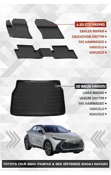 Sahler Toyota C-hr 2 2023+ Uyumlu 4.5d Premium Havuzlu Oto Paspas Ve Liner Marka 3d Ses Sistemsiz Ba
