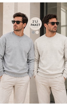 Polo State Erkek 2 Li Paket Bisiklet Yaka Basic Günlük Sweatshirt Gri & Kar Melanj Gri Melanj Polo State Erkek 2 Li Paket Bisiklet Yaka Basic Günlük Sweatshirt Gri & Kar Melanj Gri Melanj
