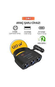 Concord C-778 120w 3.1a Usc-c 3in1 Araç Çakmaklık Çoklayıcı Siyah Concord C-778 120w 3.1a Usc-c 3in1 Araç Çakmaklık Çoklayıcı Siyah