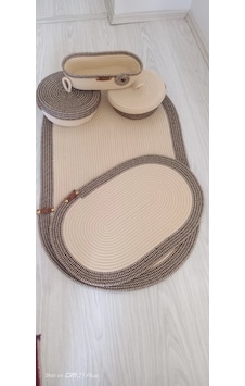 Banyo Paspas Ve Sepet Takımı Tres Kordonlu Şık Ve Dayanıklı Set Çok Renkli