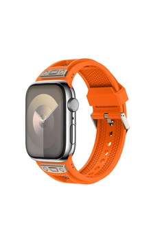 Apple Watch 7 45mm Uyumlu Kordon Zore Krd-117 Hava Alabilen Delikli Metal Süslemeli Desenli Silikon Apple Watch 7 45mm Uyumlu Kordon Zore Krd-117 Hava Alabilen Delikli Metal Süslemeli Desenli Silikon