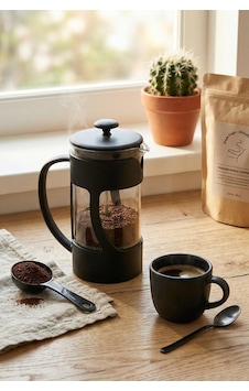 350 Ml Borosilikat Cam French Press & Siyah Modern Kahve Ve Bitki Çayı Demleme Gereci Şeffaf