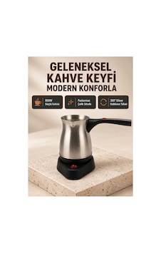 Elektrikli Türk Kahvesi Cezvesi 800w Kablosuz Döner Tabanlı Altın