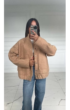 Kadın Vizon Buklet Bomber Mont Ceket - 2024 Trend Ceket 001