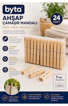 24'lü 7 Cm Ahşap Çamaşır Mandalı Güçlü Yaylı Doğal Ahşap Çamaşır Askı Mandalı Dayanıklı Mandal Seti Diğer