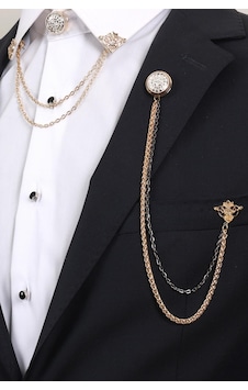 Esgue 3 Lü Parlak Desenli Gold Yaka Broş Seti Altın Renk Zincirli Erkek Ceket Ve Gömlek Aksesuarı Brs11 Esgue 3 Lü Parlak Desenli Gold Yaka Broş Seti Altın Renk Zincirli Erkek Ceket Ve Gömlek Aksesuarı Brs11