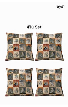 Dijital Baskılı Çift Taraflı Pamuklu Kırlent Kılıfı Gizli Fermuarlı, Astarlı 43 43 Cm 4'lü Set İ
