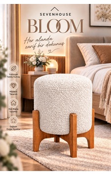 Bloom Çok Amaçlı Dekoratif Puf Ahşap Ayaklı Teddy Kumaş Kaplı Silindir Makyaj Pufu Beyaz Bloom Çok Amaçlı Dekoratif Puf Ahşap Ayaklı Teddy Kumaş Kaplı Silindir Makyaj Pufu Beyaz