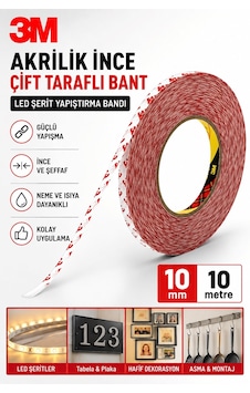3m Akrilik İnce Çift Taraflı Bant 10mm X 10 Metre Led Şerit Yapıştırma Güçlü Şeffaf Bant 10mm 10 M 3m Akrilik İnce Çift Taraflı Bant 10mm X 10 Metre Led Şerit Yapıştırma Güçlü Şeffaf Bant 10mm 10 M