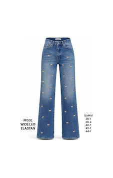 Miss Poem Kadın Orta Mavi Fiyonk Detaylı Wide Leg Jean Pantolon Miss Poem Kadın Orta Mavi Fiyonk Detaylı Wide Leg Jean Pantolon