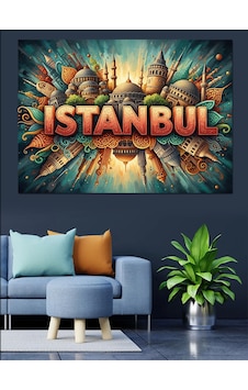 İstanbul İkonik Mimari Şehir Yazısı Dekoratif Kanvas - Mdf Ahşap Tablo