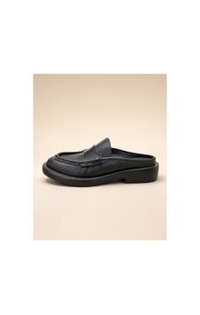 37brandshoes Siyah Deri Arkası Açık Loafer Terlikler Siyah Siyah 37brandshoes Siyah Deri Arkası Açık Loafer Terlikler Siyah Siyah