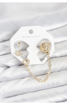 Uzay Model Pirinç Gold Renk Zincir Bağlantılı Ear Cuff Küpe Seti Diğer