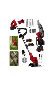 Dragro Drg-21v 2'li Set 21v Çift Akü R Uzatmalı Kollu Çalı Ot Biçme Şarjlı Tırpan Ve Testere 2 Akülü