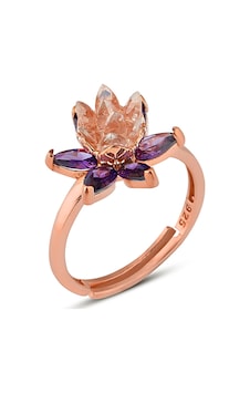 Zanaatsilver 925 Ayar Gümüş Rose Kaplama Ametist Taşlı Lotus Nilüfer Çiçeği Yüzük Zanaatsilver 925 Ayar Gümüş Rose Kaplama Ametist Taşlı Lotus Nilüfer Çiçeği Yüzük