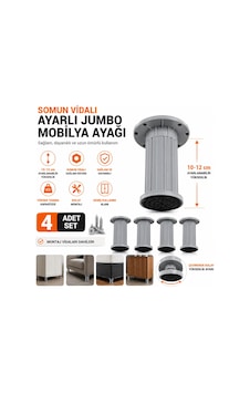 4 Adet Somun Vidalı Ayarlı Jumbo Mobilya Ayağı 10 12 Cm Dayanıklı Mobilya Destek Ayağı Gri Renk 4 Adet Somun Vidalı Ayarlı Jumbo Mobilya Ayağı 10 12 Cm Dayanıklı Mobilya Destek Ayağı Gri Renk