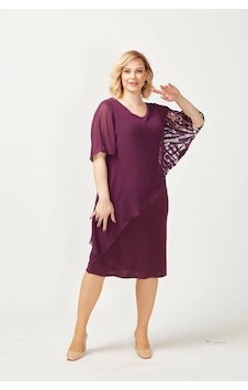 Moda Berray 4051 Mürdüm Pelerinli Payetli Esnek Kumaş Büyük Beden Elbise Mürdüm Moda Berray 4051 Mürdüm Pelerinli Payetli Esnek Kumaş Büyük Beden Elbise Mürdüm