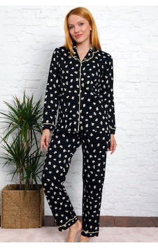 Alimer Kadın Siyah Çiçek Desen Likralı Pijama Takımı Edy2599ukl-s Siyah Alimer Kadın Siyah Çiçek Desen Likralı Pijama Takımı Edy2599ukl-s Siyah