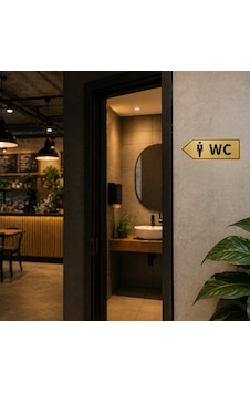Wc Yön Tabelası Metal Levha 20x10 Cm Gold Renk Tuvalet Yönlendirme Levhası Sol Ok Bay