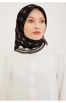 Armine Sura İpek Eşarp Siyah, Gold, Krem 8959-s01
