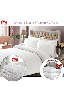 Taç Çift Kişilik Premium Basic Stripe Saten Nevresim Takımı Yorgan Yastık Beyaz Taç Çift Kişilik Premium Basic Stripe Saten Nevresim Takımı Yorgan Yastık Beyaz