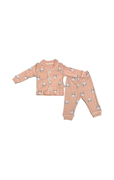 Babysena Tavşan Baskılı Kız Bebek Pijama Takımı Turuncu