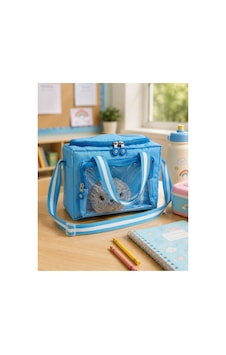 Çocuk Termal Okul Beslenme Çantası Şeffaf Cepli Peluş Aksesuarlı Omuz Askılı Lunch Bag Mavi Çocuk Termal Okul Beslenme Çantası Şeffaf Cepli Peluş Aksesuarlı Omuz Askılı Lunch Bag Mavi