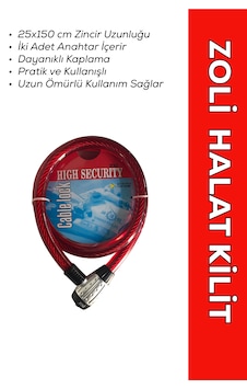 Zoli Motosiklet Kilidi Güçlendirilmiş İki Anahtarlı Halat Zincir Kilit 25x150 Halat Killit Zoli Motosiklet Kilidi Güçlendirilmiş İki Anahtarlı Halat Zincir Kilit 25x150 Halat Killit