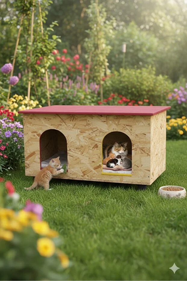 Dış Mekan Xxl Su Ve Rüzgar Geçirmez Demonte Kedi Evi Sokak Hayvanları Kedi Köpek