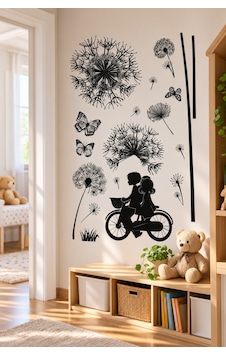 3d Simli Bisikletli Çocuklar Duvar Stickerı 32x50 Cm Karahindiba Kelebekli Çocuk Odası Dekoru Renkli
