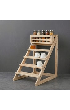 Masif Ham Ahşap Baharatlık Ve Kupa Rafı - 5 Katlı Modern Mutfak Düzenleyici 55x25x10 Cm Diğer Masif Ham Ahşap Baharatlık Ve Kupa Rafı - 5 Katlı Modern Mutfak Düzenleyici 55x25x10 Cm Diğer