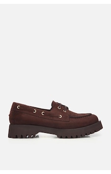 Yaya Kadın Kahverengi Süet Bağcık Detaylı Kalın Tabanlı Loafer Yaya Kadın Kahverengi Süet Bağcık Detaylı Kalın Tabanlı Loafer