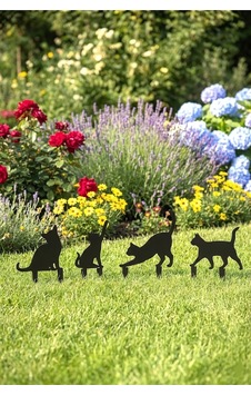 4'lü Metal Kedi Bahçe Süsü Seti 2mm Lazer Kesim Çelik, Siyah Statik Toz Boyalı Dekoratif Süs 4'lü Metal Kedi Bahçe Süsü Seti 2mm Lazer Kesim Çelik, Siyah Statik Toz Boyalı Dekoratif Süs