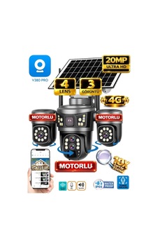 4 Kameralı Solar Güvenlik Kamerası 4g Sim Kartlı Ptz Hareketli Gece Görüşlü Güneş Panelli Kamera - 899344293