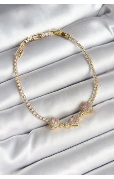 Pirinç Sıralı Pembe Kalp Figürlü Zirkon Taşlı Gold Renk Kadın Bileklik - Tj-bb6983 Çok Renkli Pirinç Sıralı Pembe Kalp Figürlü Zirkon Taşlı Gold Renk Kadın Bileklik - Tj-bb6983 Çok Renkli