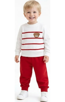 Ürünya Erkek Bebek Çizgili Sweatshirt Ve Kırmızı Eşofman Takımı-1321 Ürünya Erkek Bebek Çizgili Sweatshirt Ve Kırmızı Eşofman Takımı-1321
