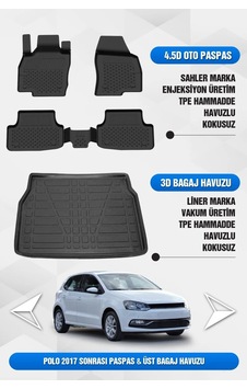 Sahler Vw Polo 2017-2025 Uyumlu 4.5d Premium Havuzlu Paspas Ve Liner Marka 3d Üst Bagaj Havuzu