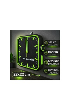 Kişiye Özel 3d Baskı Modern Duvar Saati 22x22 Cm Sessiz Mekanizma Dekoratif İsimli Saat Yeşil Kişiye Özel 3d Baskı Modern Duvar Saati 22x22 Cm Sessiz Mekanizma Dekoratif İsimli Saat Yeşil