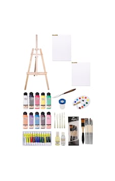 Artdeco 140 ML Akrilik Boya Ve Fanart 12x12 ML Yağlı Boya Seti Ve 35 50+35x50 Tuval İkili Şövale Set